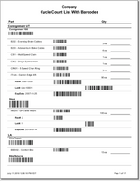 Cycle Count List with Barcodes