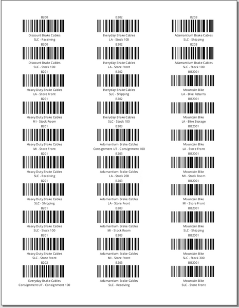 Part Barcodes by Location - Avery